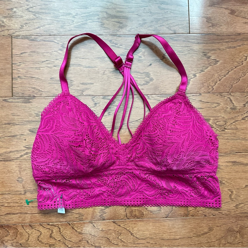 Auden Hot Pink Lace Adjustable Racerback Bralette Size Medium Padded Boho